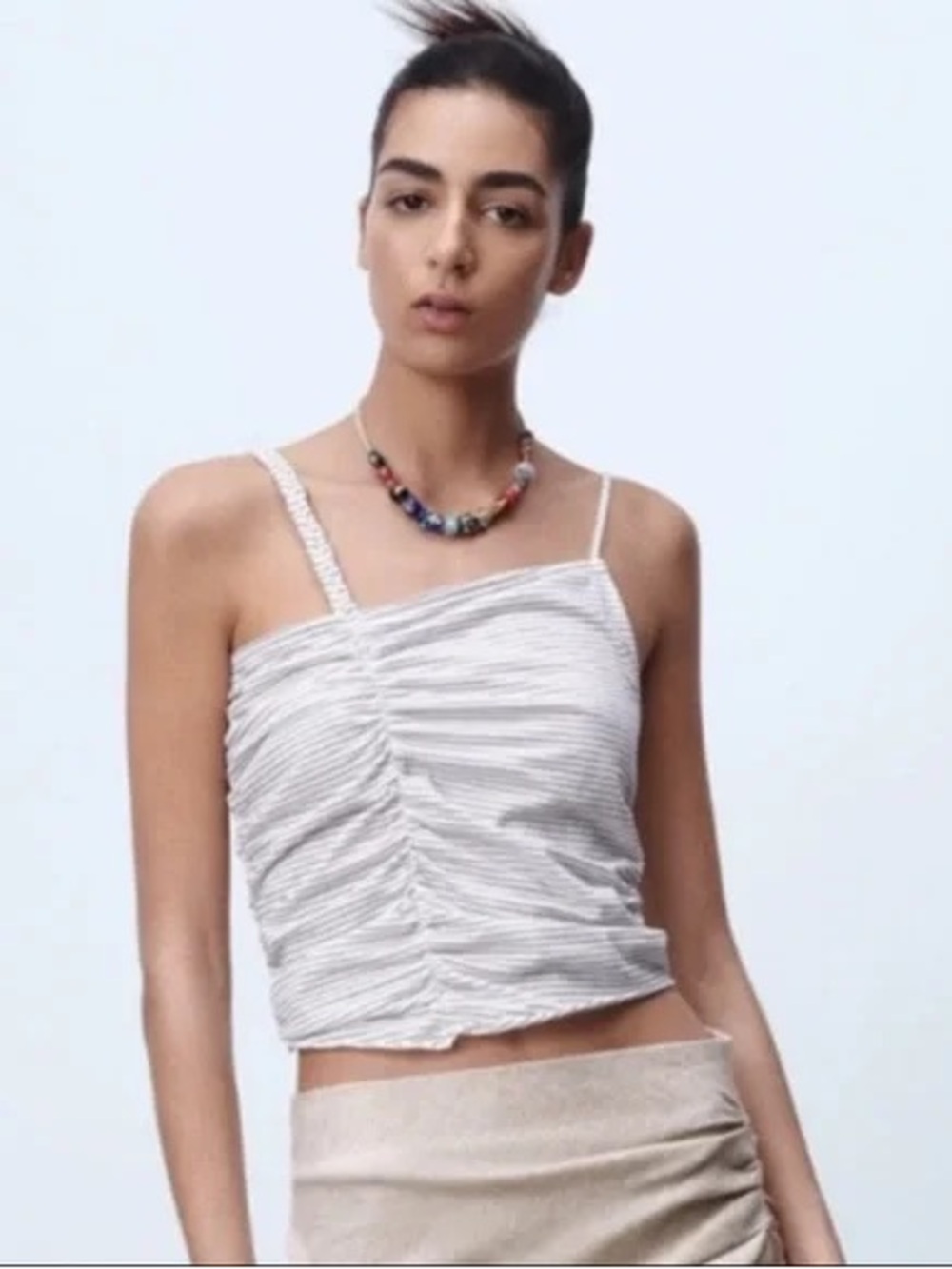 ZARA Top Stripped with Braid Strap Size Medium Asymmetrical